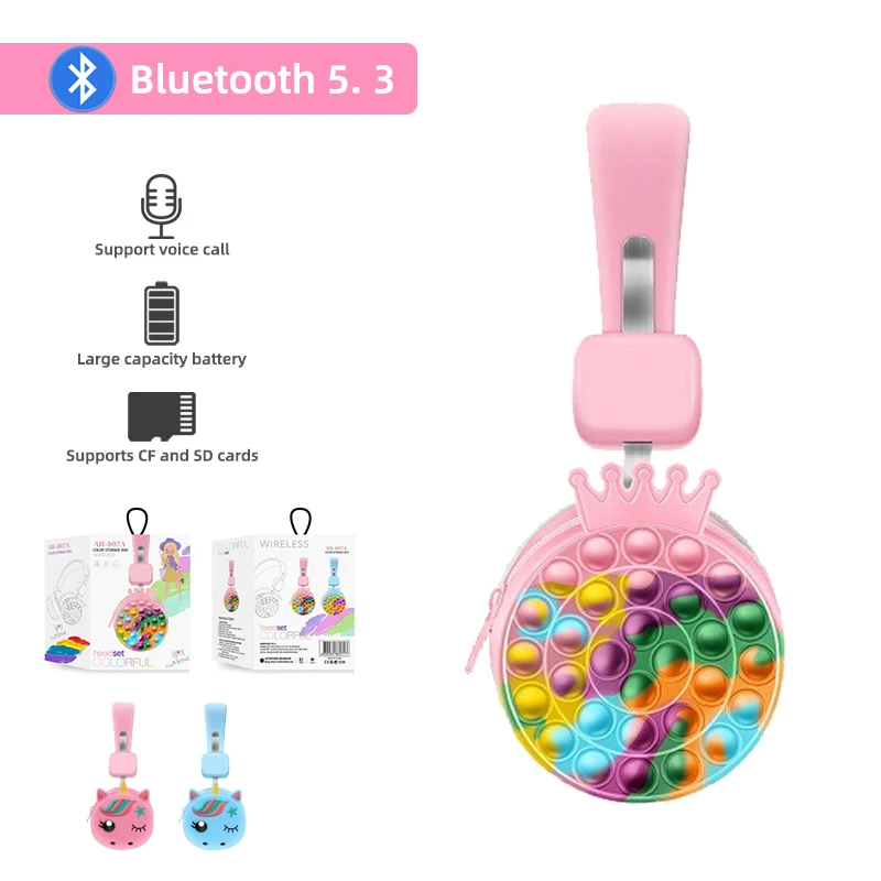 

Wireless Headsets with Microphone Strap Organizer Bag Children Girl Stereo Music Helmet earpiece Player TF Card Phone Earphones