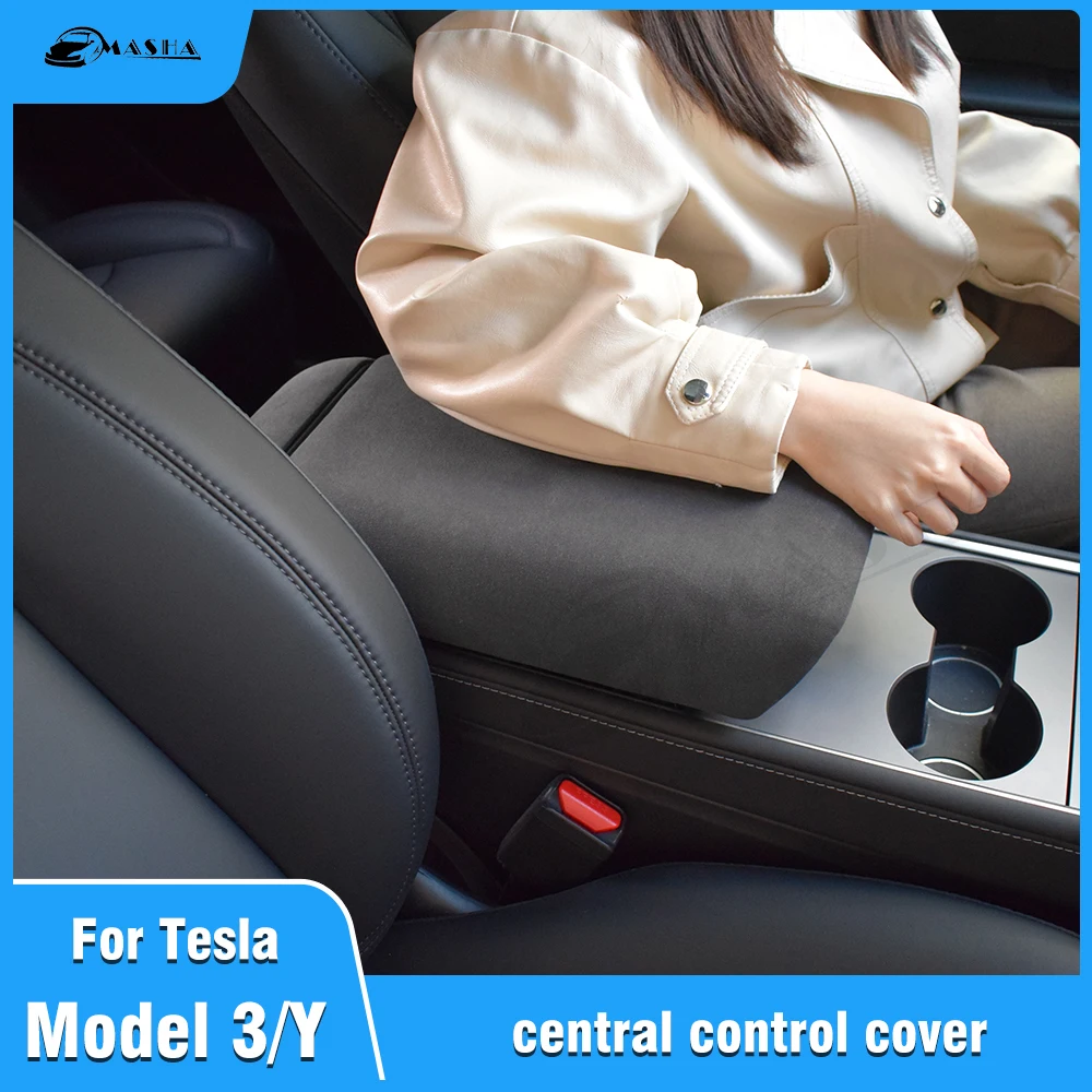 

For Tesla Model 3 Model Y Interior Decoration Gray Suede Frabic Trims Mid-Console / Armrest / Backseat Airco Outlet Cover