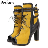 sorbern coffee ginger yellow ankle boots women chunky high heels unisex fetish booties open toe lace up fetish booties
