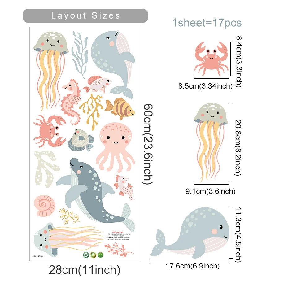 

Настенные наклейки Kingsmile мультяшные морские животные ПВХ