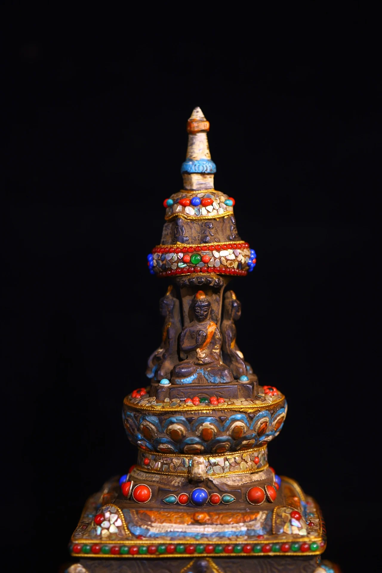 11-дюймовая коллекция тибетского храма старая бронзовая мозаика драгоценный
