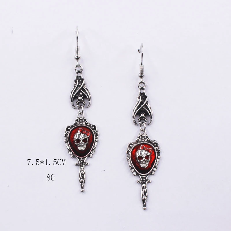 Женские серьги-подвески в виде черепа с красной кровью |