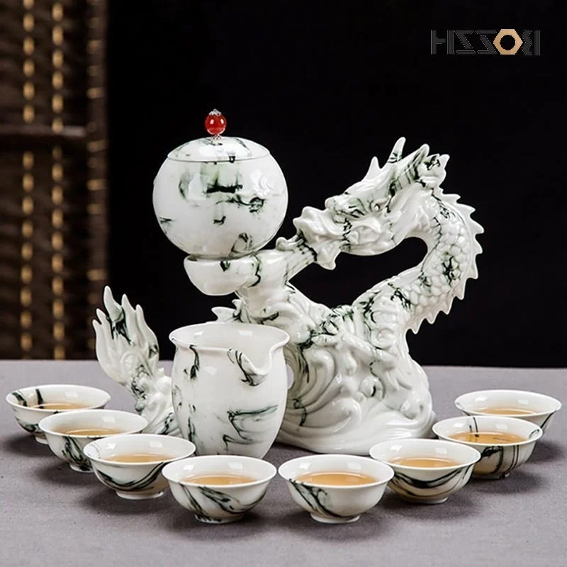 

Automatic Ceramics Set Chinese Anti Scald Design Rotate Teapot Household Porcelain Tea Strainer Gifts Teaware
