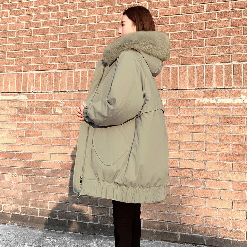 

Women Down Jacket 2022 Autumn Winter New Loose Hooded Casual Overcome Solid Color Temperament Thicker Warm Cotton Outwear Female