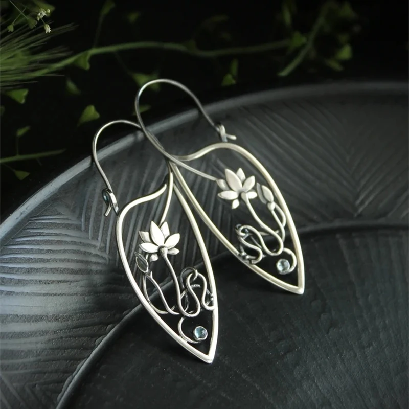 

Vintage Ethnic Antique Flower Earrings for Women Crystal Jewelry Hollow Handmade Statement Dangle Earrings Aretes