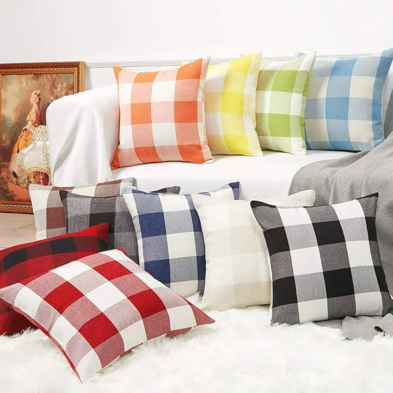 

Home Pillowcase Cushion Simple Cotton Linen Pillow Square Stripe Pillow Sitting Room Sofa Pillow Cover