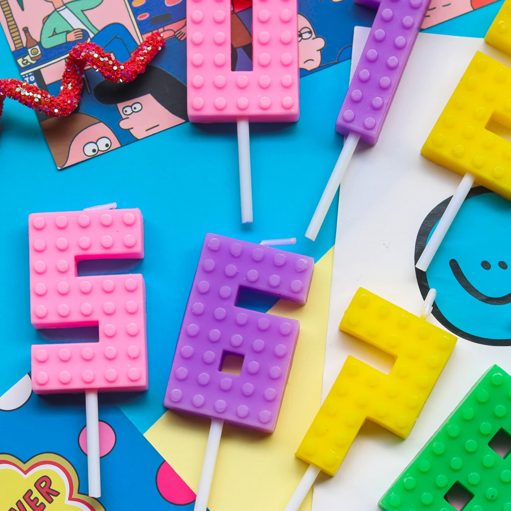 Цветные контрастные Блоки Lego цифровая свеча ретро-торт Топпер фотоштепсельный