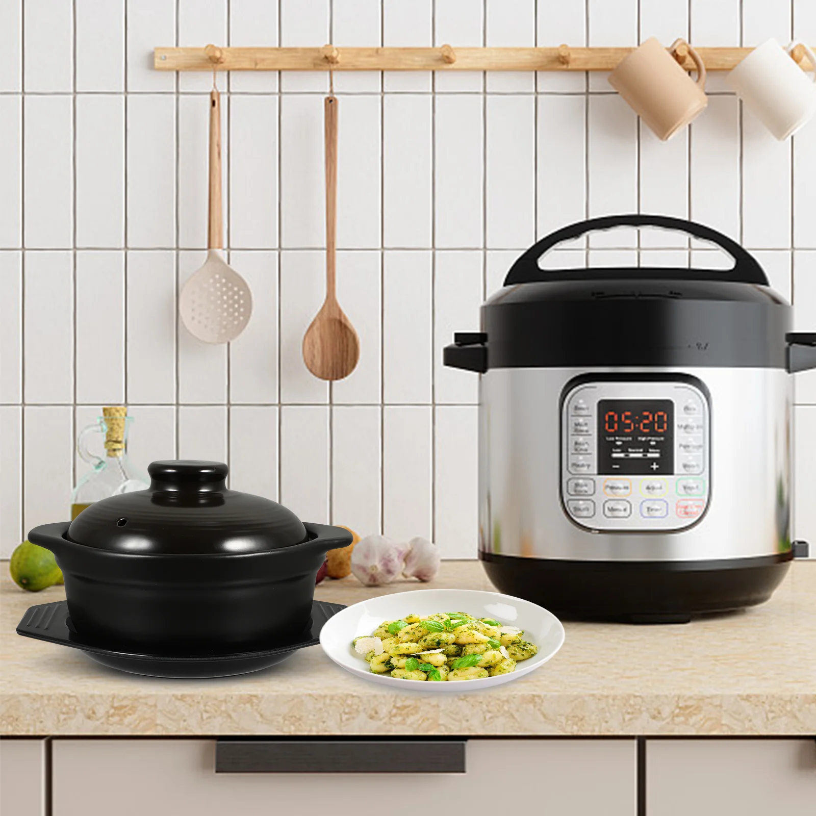 

1 Set Stew Pot Good Durable Stew Pot With Tray Ceramic Cookware Ceramic Stew Pot