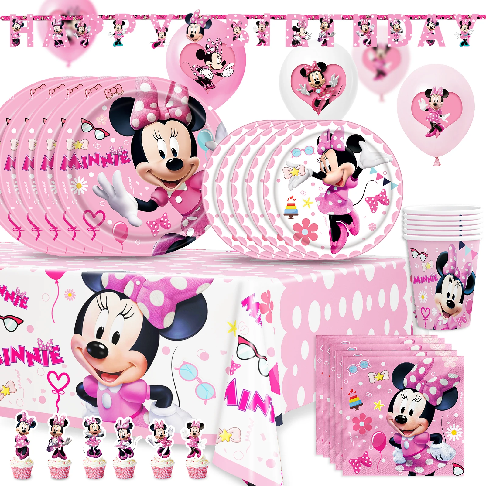 

Minnie Mouse Party Supplies For Kids Minnie Mouse Party Supplies Serves 8 Guests with Cup Plate Table Cover Straw Supplies