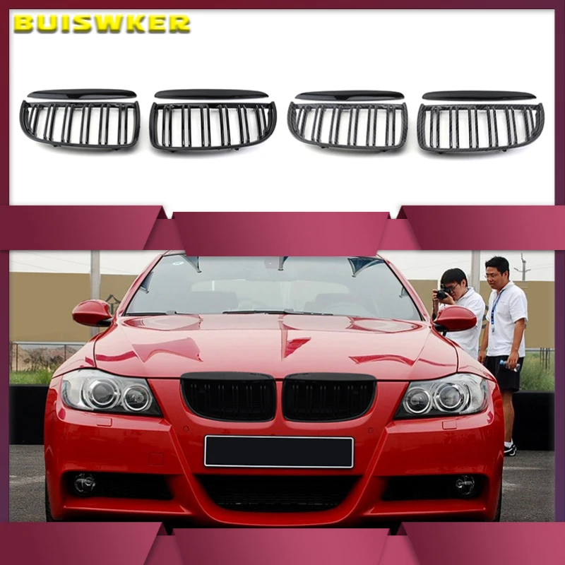 

One Pair High Quality Front Kidney Grille Hood Grills Double Line Slat For BMW 3 Series E90 E91 320i 323i 328i 335i 2005-2008