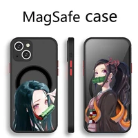 demon slayer kamado nezuko phone case transparent magsafe magnetic magnet for iphone 13 12 11 pro max mini wireless charging