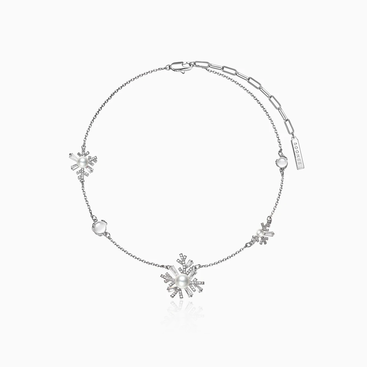 

Transparent Bead Full Zirconium Snowflake Pendant Design Pearl Necklace Women's Necklace