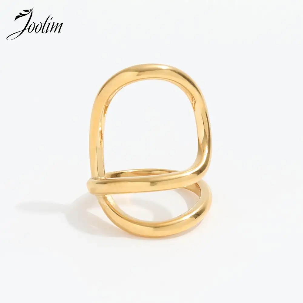 

Joolim Jewelry High End PVD Wholesale Waterproof Vintage Abstract Lines Distort Stainless Steel Rings Trendy For Women