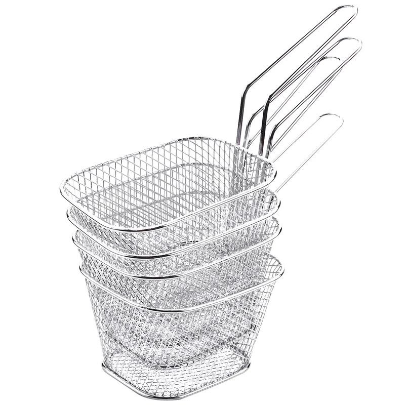 

4Pcs/Lot Chips Mini Fry Baskets Stainless Steel Fryer Basket Strainer Serving Food Presentation Cooking Tool French Fries Basket