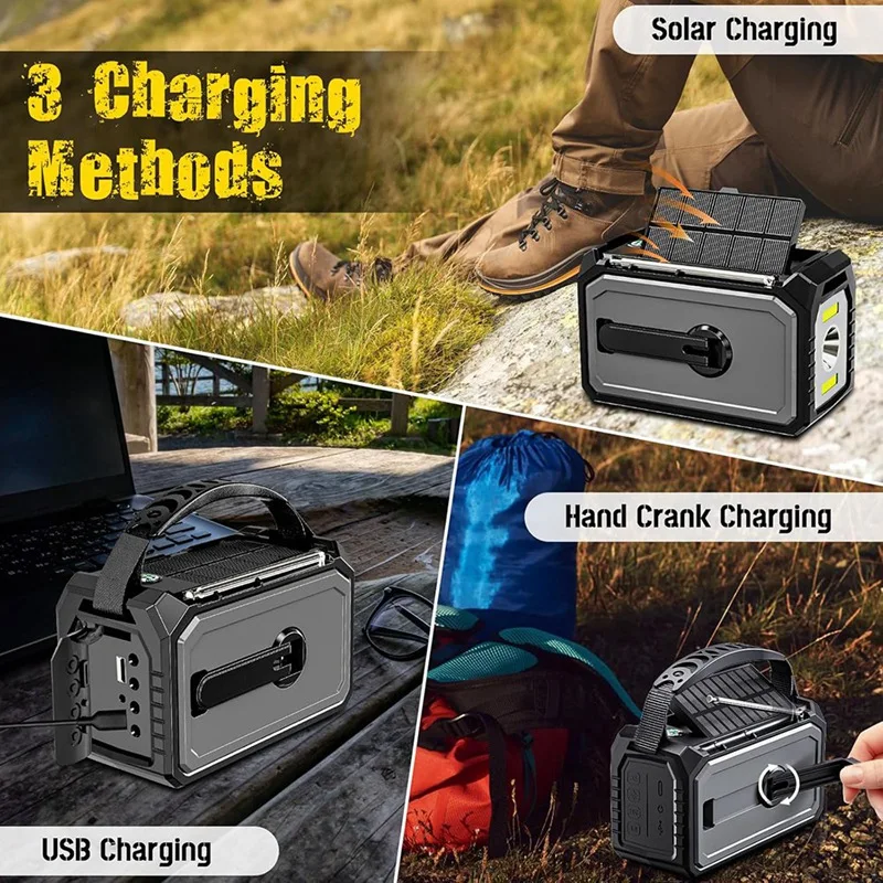 Аварийное радио H21 Bluetooth 5 3 с рукояткой солнечное NOAA/AM/FM фонариком SOS Alert 16000 мАч