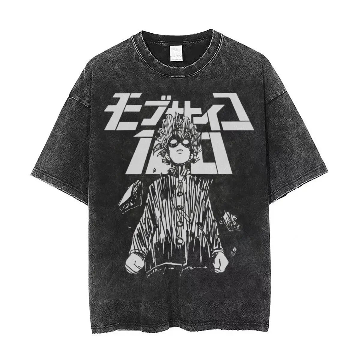 

Psycho Warrior Mob Psycho 100 Washed T Shirt Streetwear Hip Hop Novelty T-Shirts Anime Tees for Men Women Short Sleeve Oversize