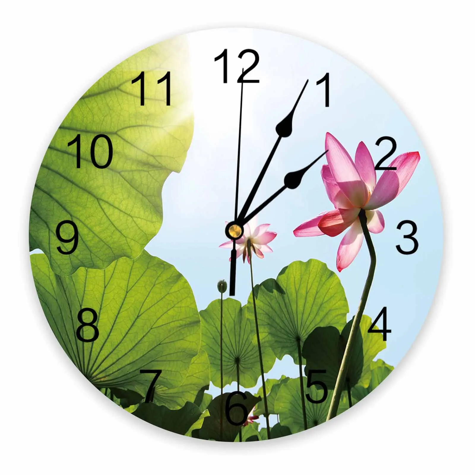 

Лист лотоса Декоративные круглые Настенные часы с цветами, дизайн с арабскими цифрами, настенные большие часы для ванной комнаты