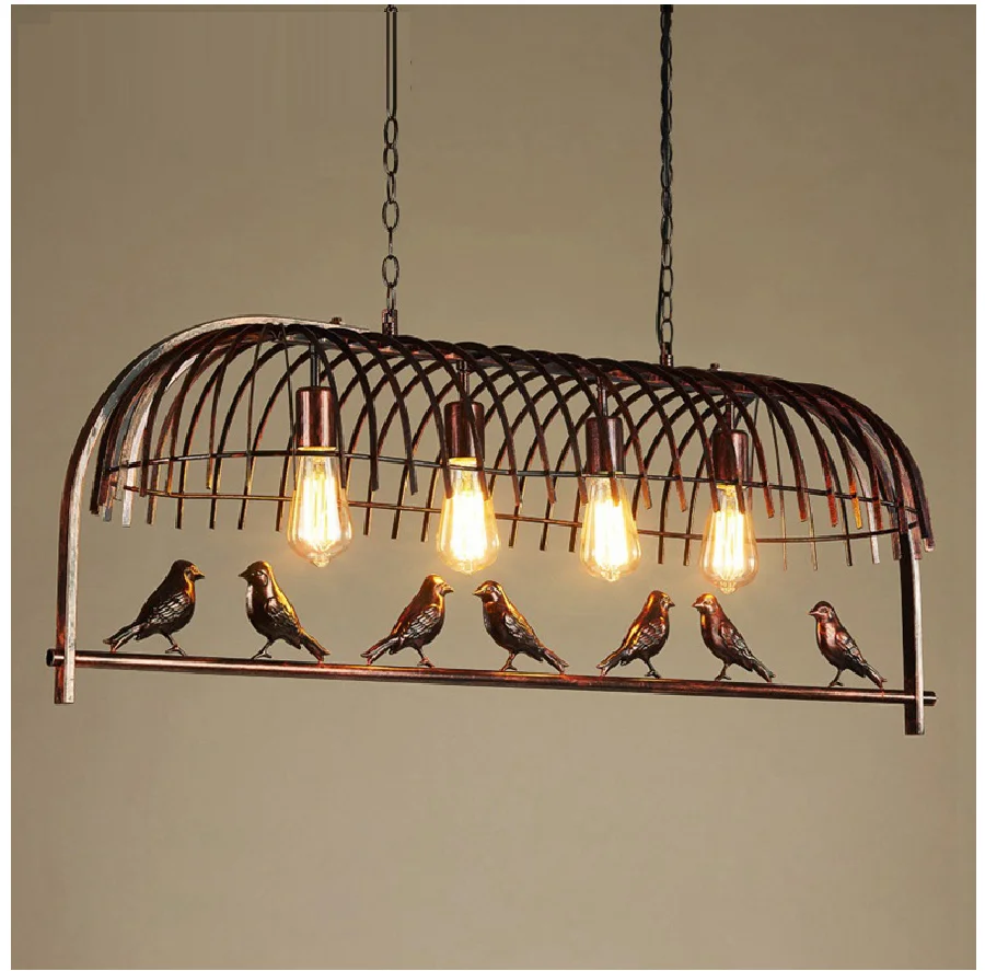 

Vintage Retro Rust Bird Cage Pendant Light Fixture Loft Industrial Style Restaurant Kitchen Room Wrought Iron Hanging Lamp Deco