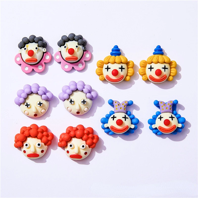 

5pcs Cartoon Funny Clown Resin Charms Flatback Kawaii Cabochons Scrapbooking Materials 3D Accessories for Rezin Craft Supplies