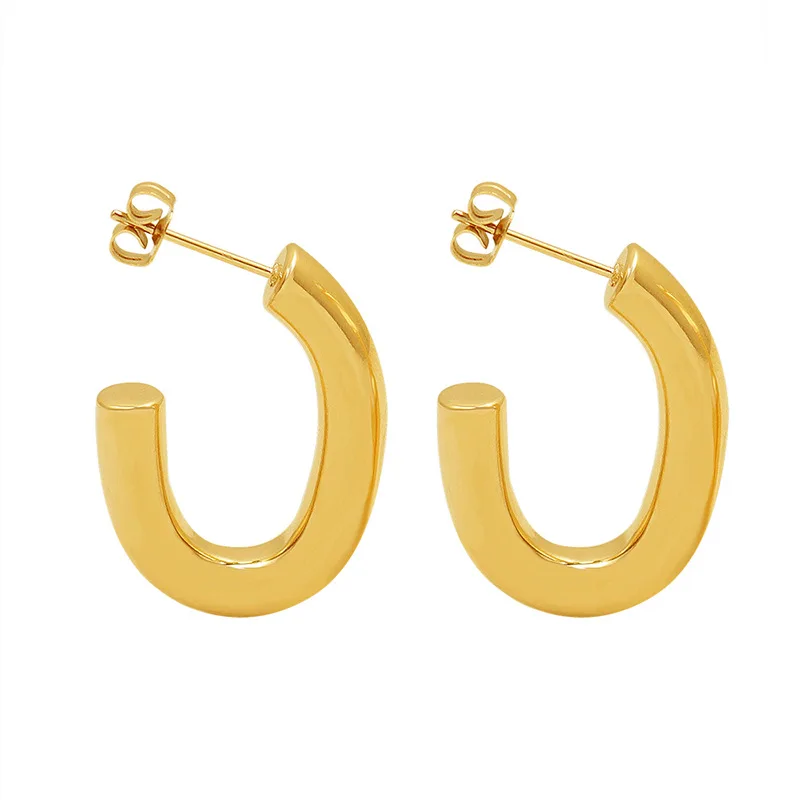 

Exquisite Chunky U Shape Stud Earrings For Women Simple Accessories Fashion Gold Silver Color Stainless Steel Mens Jewellery