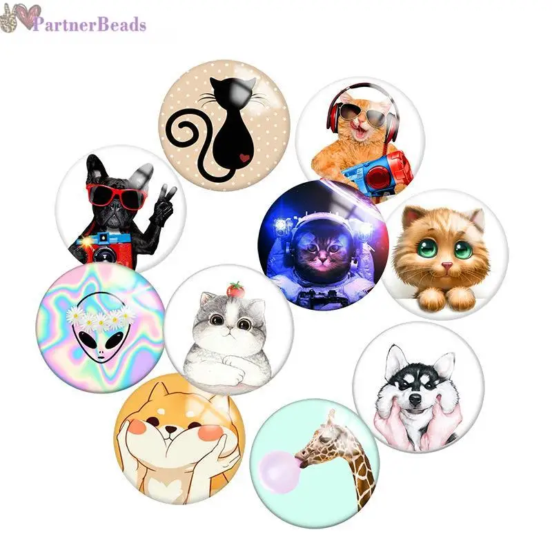 

Animal Round Photo Glass Cabochon Demo Flat Back Making Findings 20mm Snap Button N0981