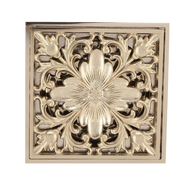 Золотой квадратный половой сифон для душа с ситом и фильтром для очистки сточных вод в ванной комнате или туалете.