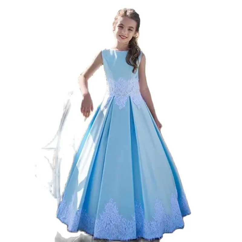 

Платье для девочек с кружевной аппликацией и открытой спиной, из тюля