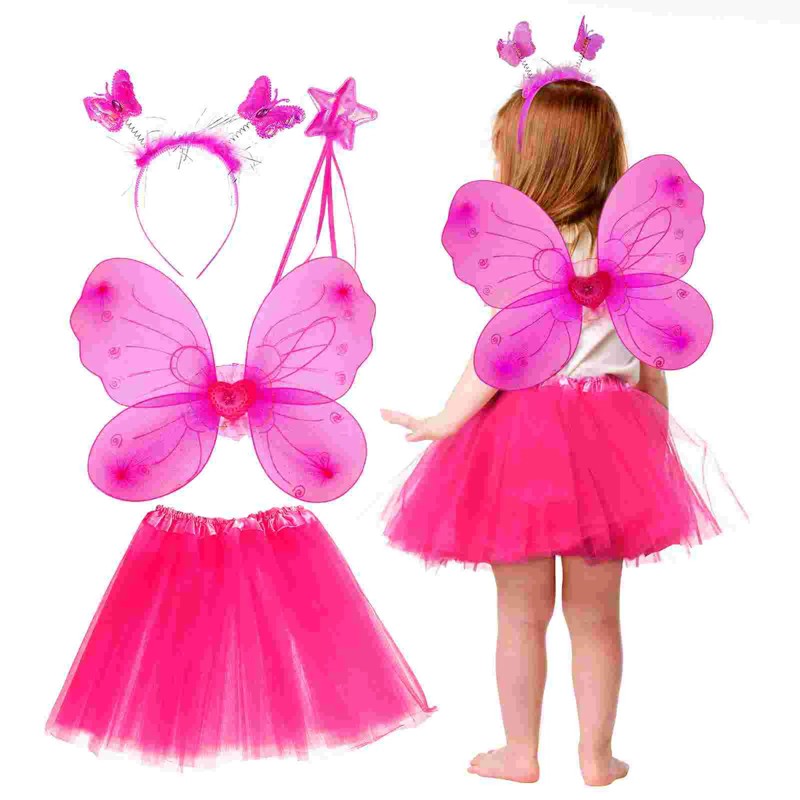 

Butterfly Wings Four Piece Set Kids Outfit Cosplay Baby Party Wearing Girl's Fancy Dress Performance