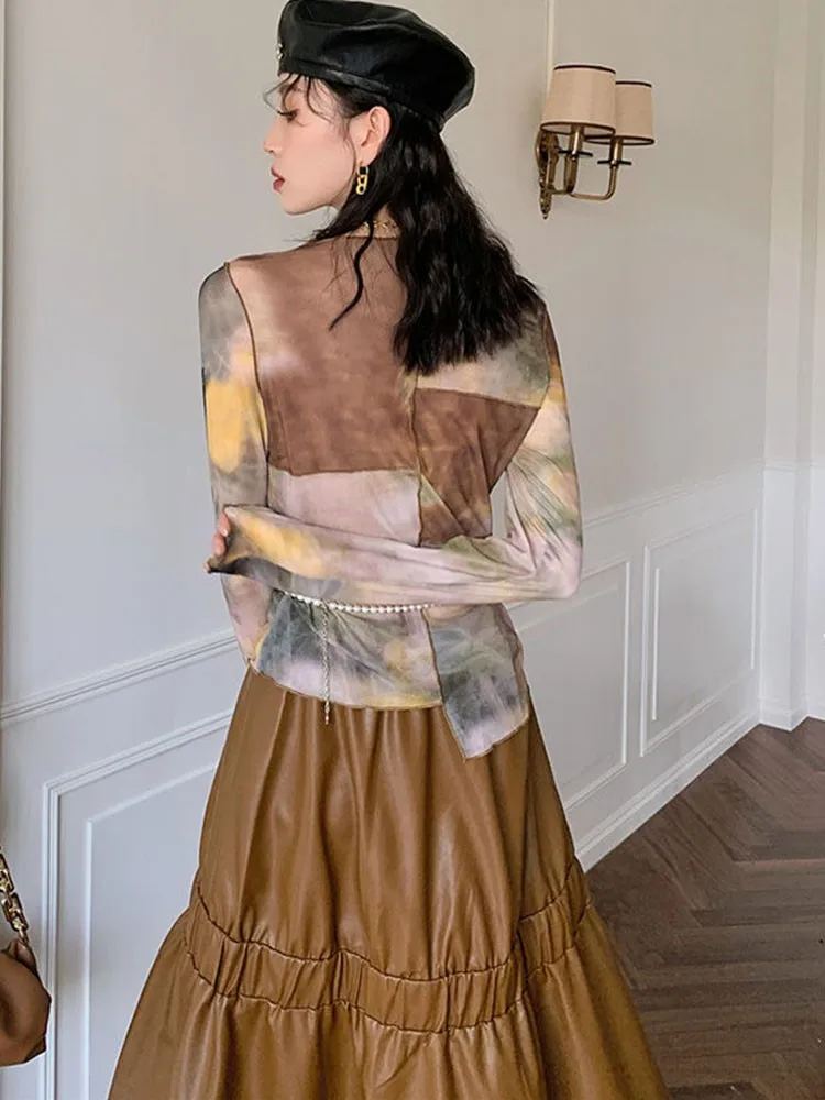 Yedinas сетчатые топы с асимметричным подолом Женская Прозрачная Футболка