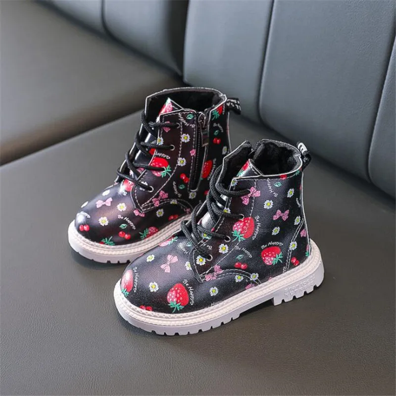 Children Warm Girl Baby British Leather Boots autumn  winter 2023 New Girls Boots Cute Strawberry Boots enlarge