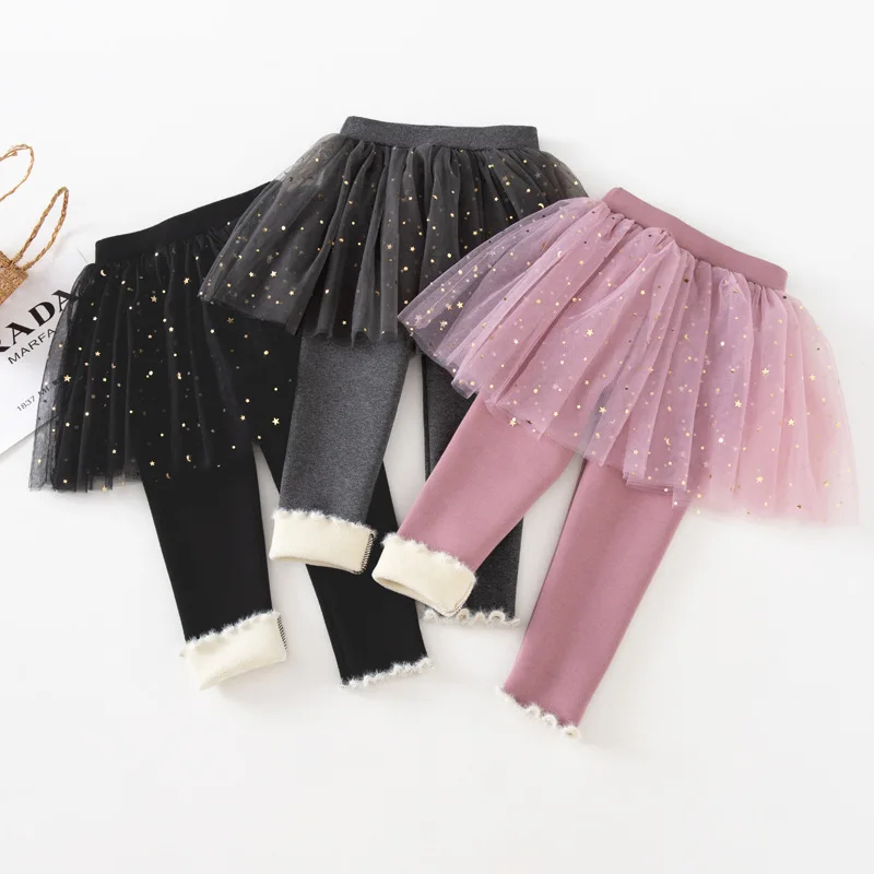 Winter Girls Skirt Pants Children's Fleece Culottes Sequined Leggings for Kids Thickened Baby Princess Leggins Toddler Clothes