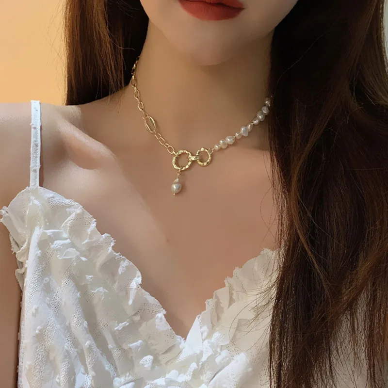

Hot Fashion Natural Baroque Pearl Ladies Necklace Pearl Short Necklace O Shape Gold Choker Fine Jewelry for Women Free Shipping