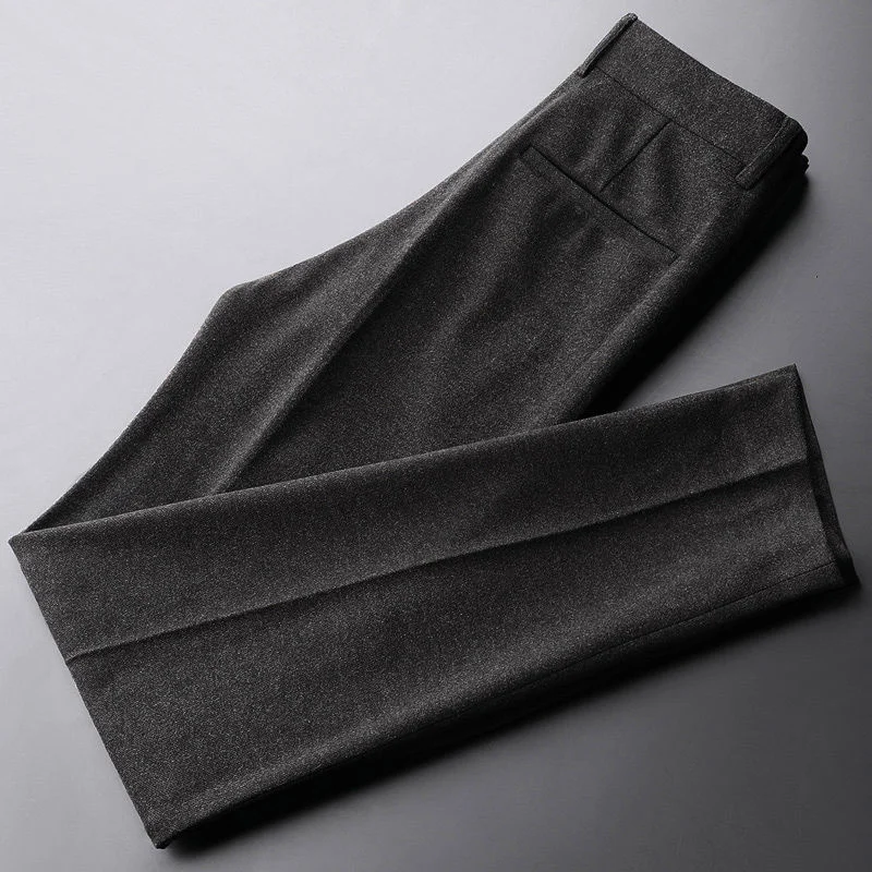 Autumn Winter 2023 New Business Suit Pants Men Casual Formal Slim Fit Classic Office Woolen Straight Trousers Male Pants L101