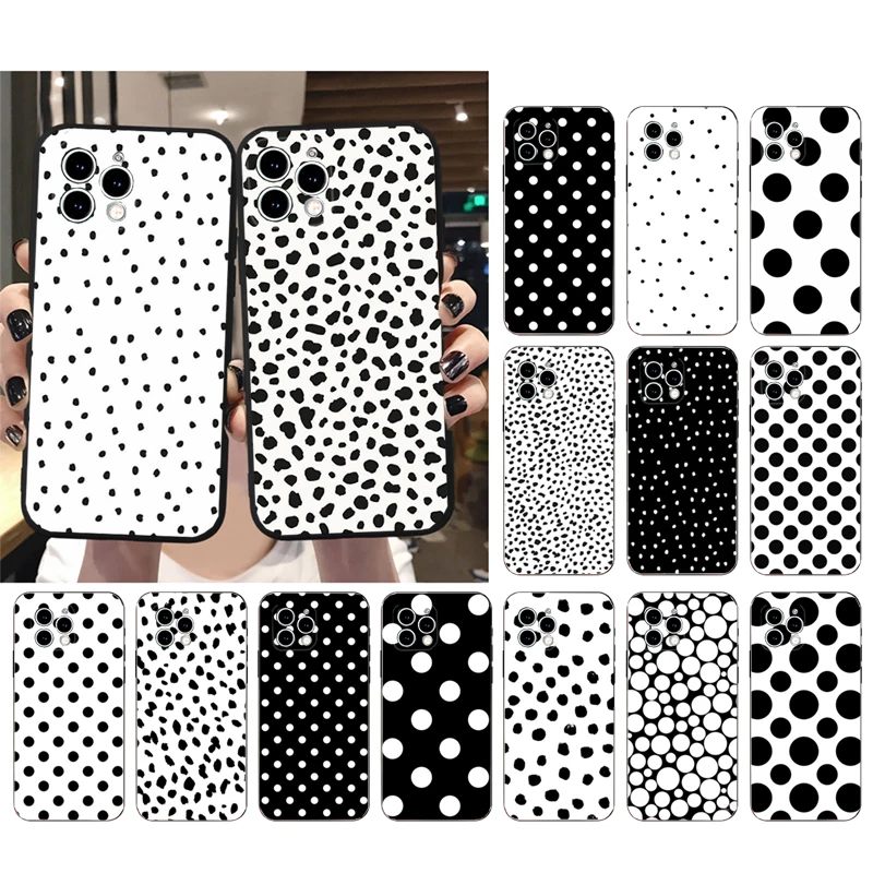 

Phone Case For iphone 14 Pro Max 13 12 11 Pro Max XS XR X 12mini 7 8 Plus SE Black White Polka Dot Leopard Case Funda
