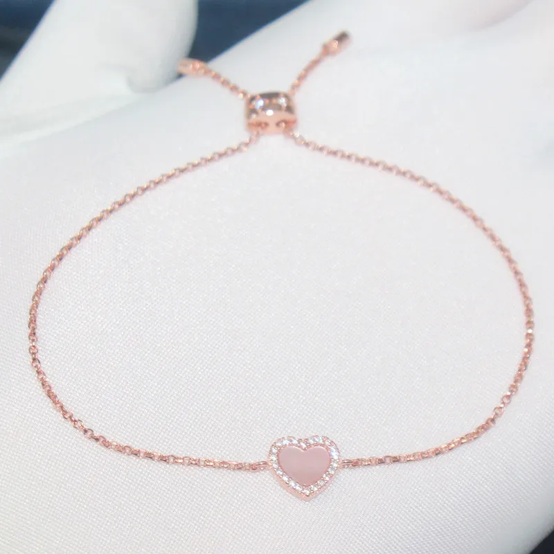 

Женский браслет из серебра 925 пробы, с розовыми ракушками и сердечками