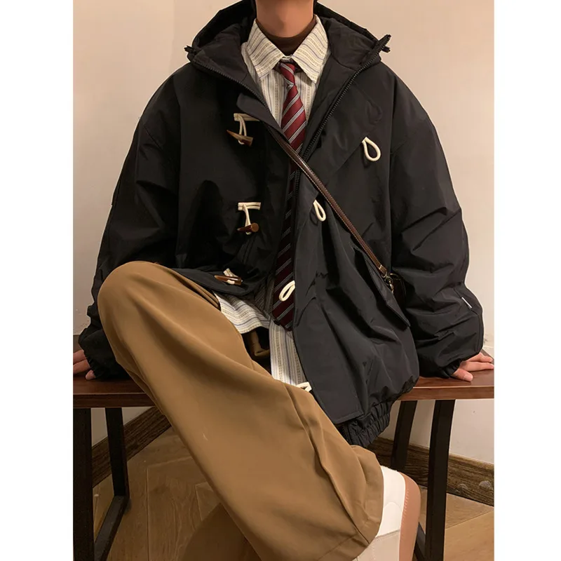 Winter Jacket Men Warm Fashion Retro Thicken Hooded Jacket Men Streetwear Korean Loose Oversize Thick Short Coat Mens Parker