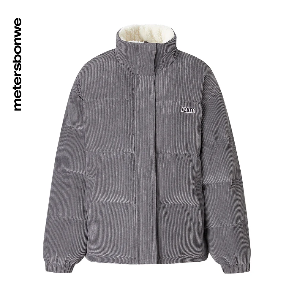 Metersbonwe Women's Corduroy Stand Collar Down Jackets 80%Light And Soft Duck Down Warm Wear Loose Solid Color Winter Down Coat