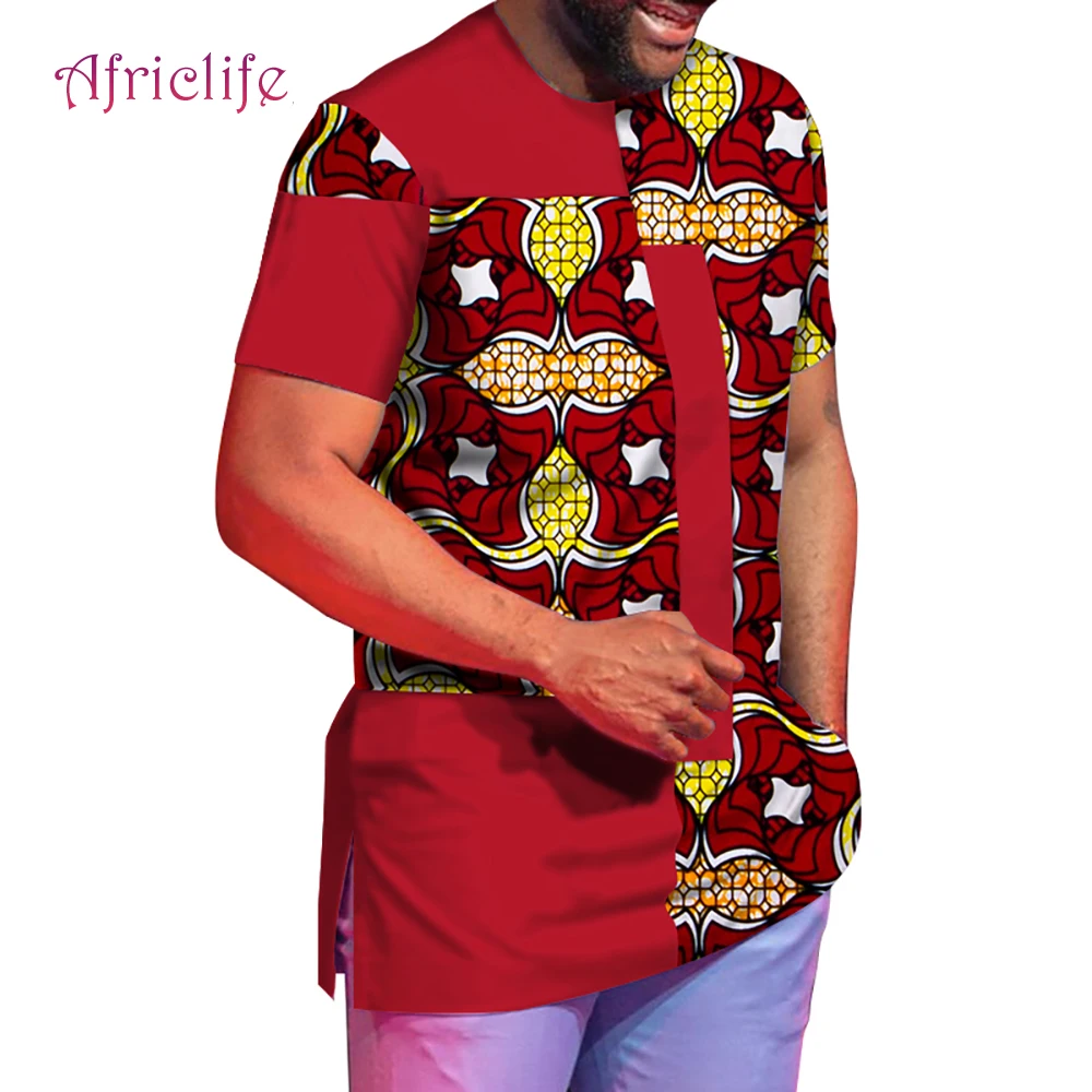 

Ankara Style Men T Shirt Short Sleeve Male Top Summer Fashion Patchwork Bazin Riche Men Shirts Plus Size WYN1078