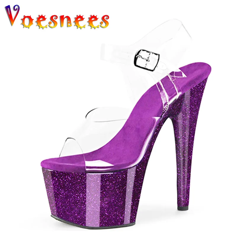 

Fashion Party Women Sandals Transparent Buckle Strap High Heels Fetish Platforms Summer Wedding Pumps 17CM Sexy Pole Dance Shoes
