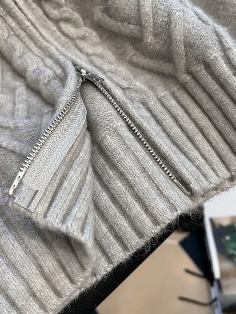 Серый кардиган Zoki Y2K свитера женская уличная одежда свободное вязаное пальто на