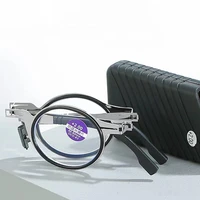 folding reading glasses with box men metal round square anti blue light eyewear presbyopia eyeglasses frame diopter 1 0 to 4 0