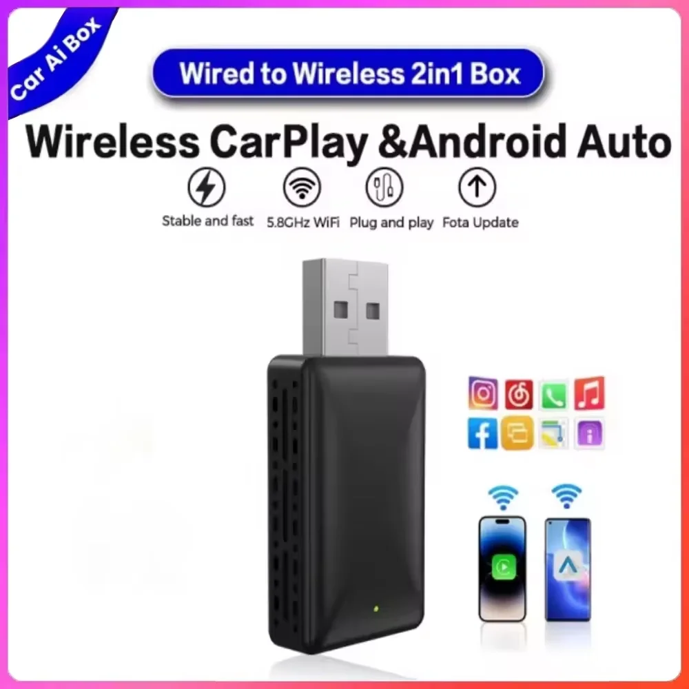 

2в1 проводной к беспроводному адаптеру Carplay Android Auto для Volvo Mercedes-Benz Kia Chery Volkswagen OEM автомобильное аудио Plug and Play