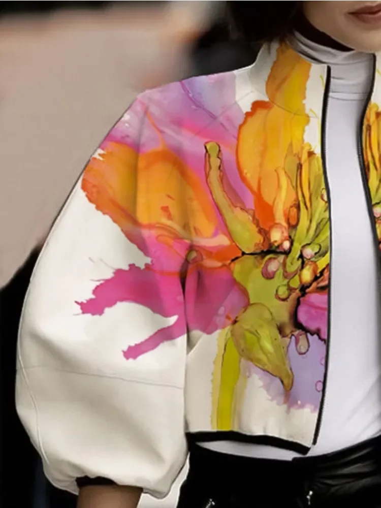 Gymdolphin женская весенне-осенняя повседневная короткая куртка с цветочным принтом