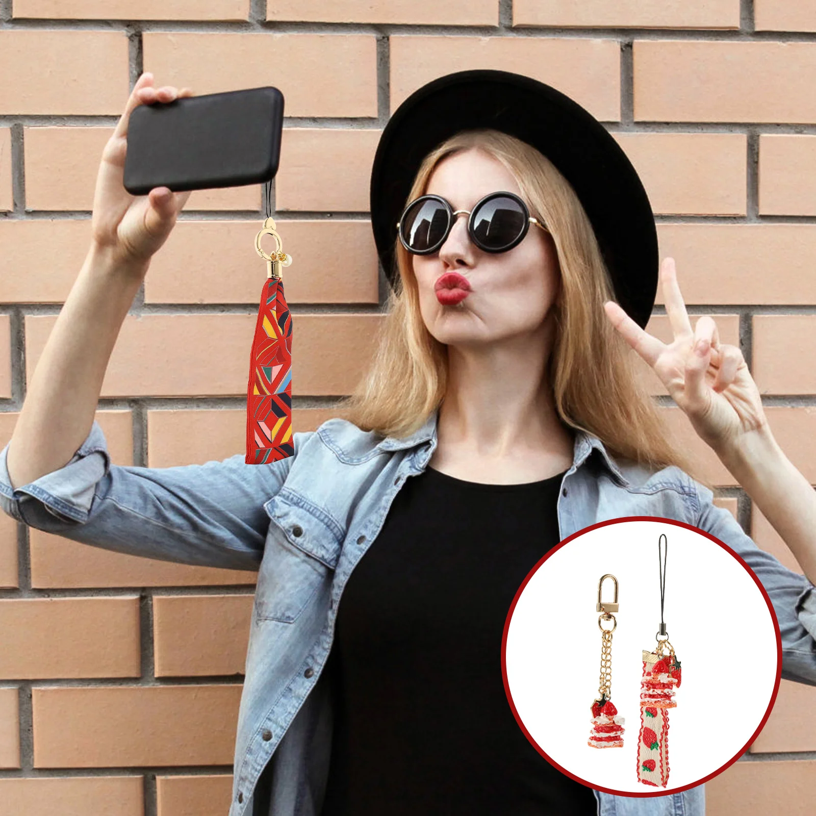 

Chain Key Hanging Diy Accessory Charm Strap Strawberry Unique Mobile Case Lost Anti Fruit Dessert Grip Finger Starp Wrist Fruits