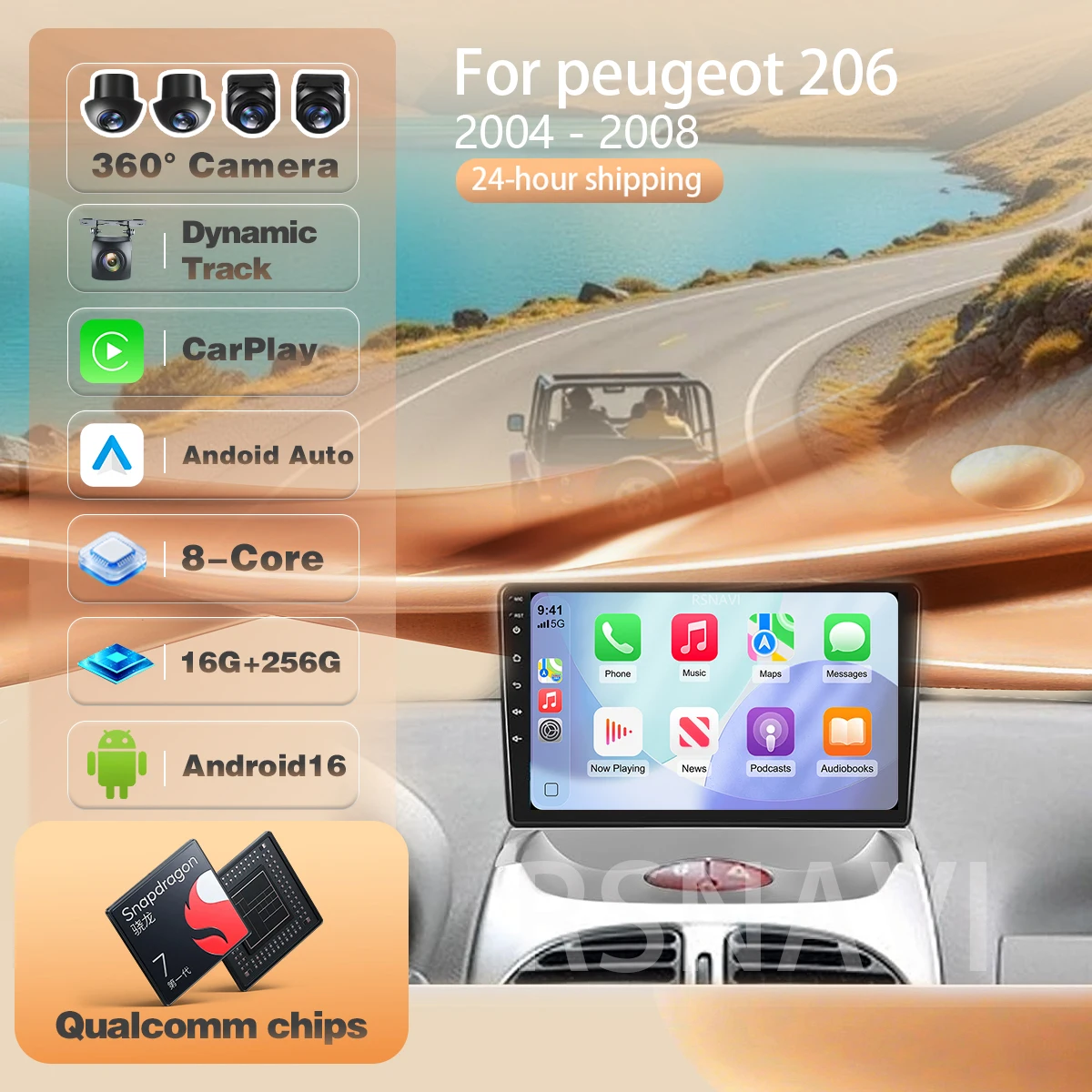 Фото Для Peugeot 206 (2004-2008) и Citroen C2 (2006-2013) — Автомагнитола с экраном 2K, Android 16, Snapdragon, CarPlay и Auto, Plug and Play №1