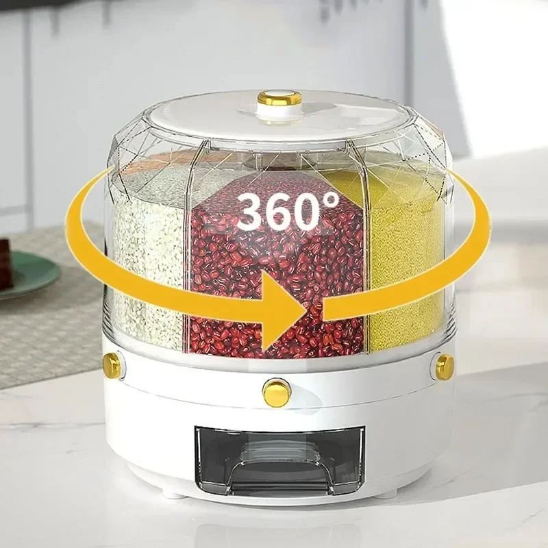 Вращающийся дозатор риса с 6 сетками ящик для хранения герметичное ведро сухих