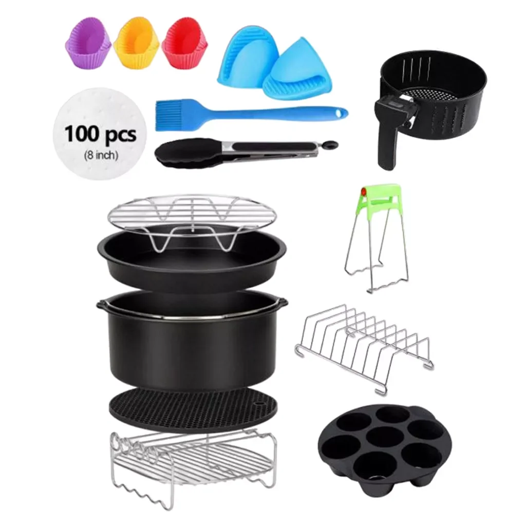 

13pcs 8 inch Air Fryer 4.2QT-6.8QT Deep Fryer Cake Cups Cupcake Molds Food Tongs Baking Papers