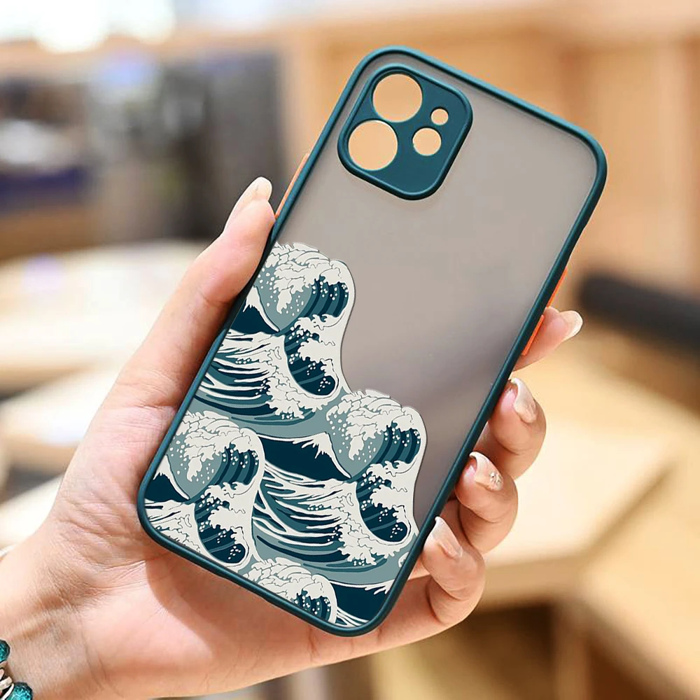 Fashion Great Blue Wave Clear Phone Case For iPhone 13 12 11 14 Pro MAX XS X Mini XR 7 8 Plus Shockproof Hard Matte Cover Fundas
