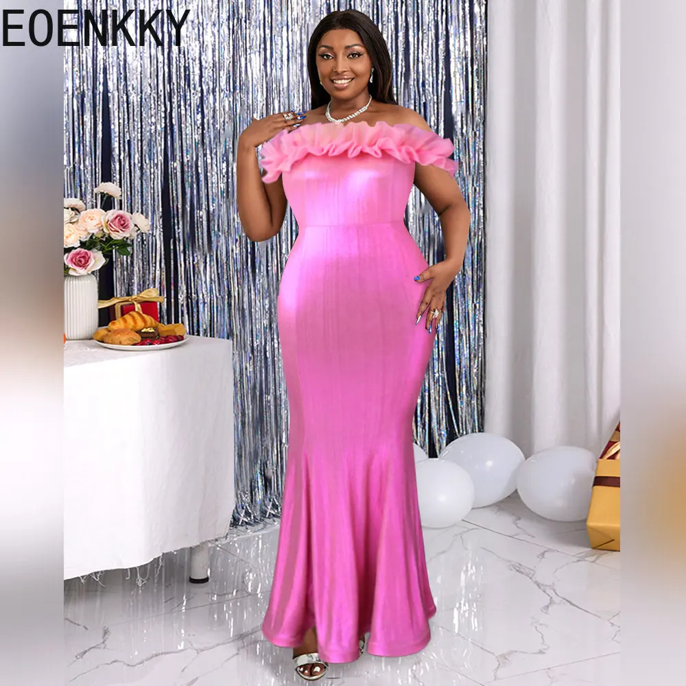 

EOENKKY Plus Size One Line Strapless Dress Elegant Style Birthday Wedding Officiant Evening Wholesale Dropshiping Customize