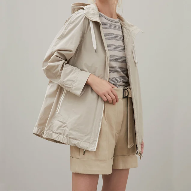 

Casual Fashion Windbreaker 2021 Spring and Autumn New Style Straight Loose Drawstring Hooded Jacket Women Trench